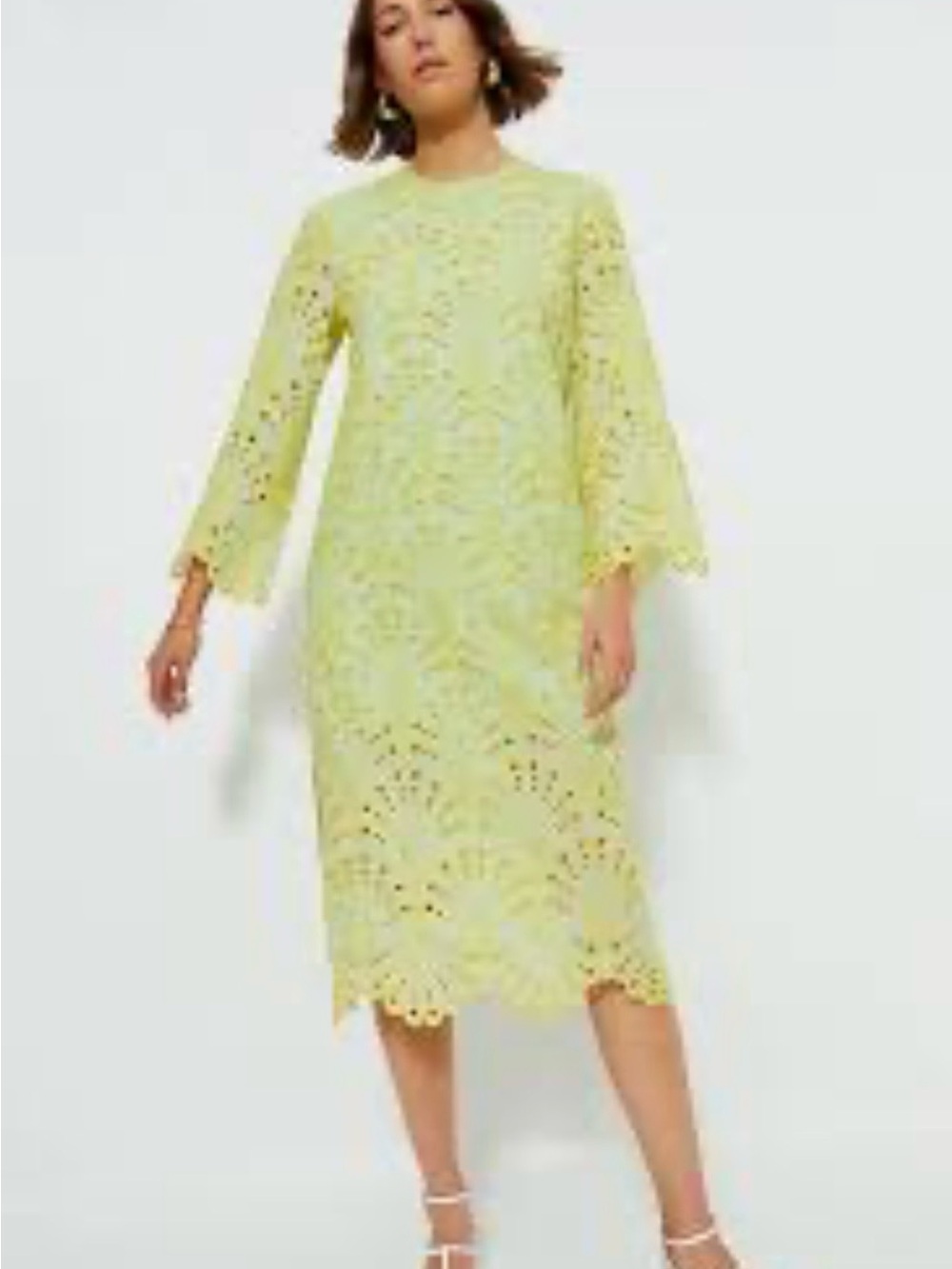 Tuckernuck Jamie Dress M Mint Mimosa Yellow Eyelet Embroidered Midi NWT